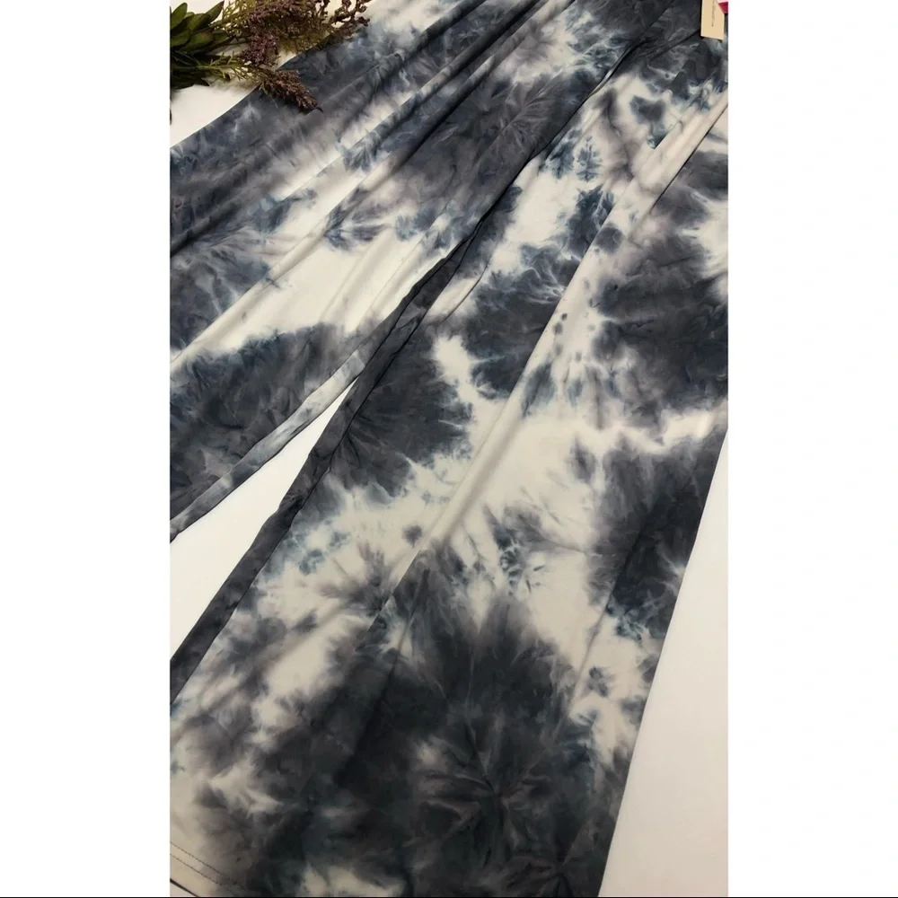 Wide Leg Pants Womens Size S Casual Pants Stretch tie dye Gray White NWT beach - Picture 12 of 12
